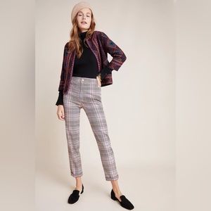 Anthropologie Plaid Cropped Trousers in Beige, Brown, Black